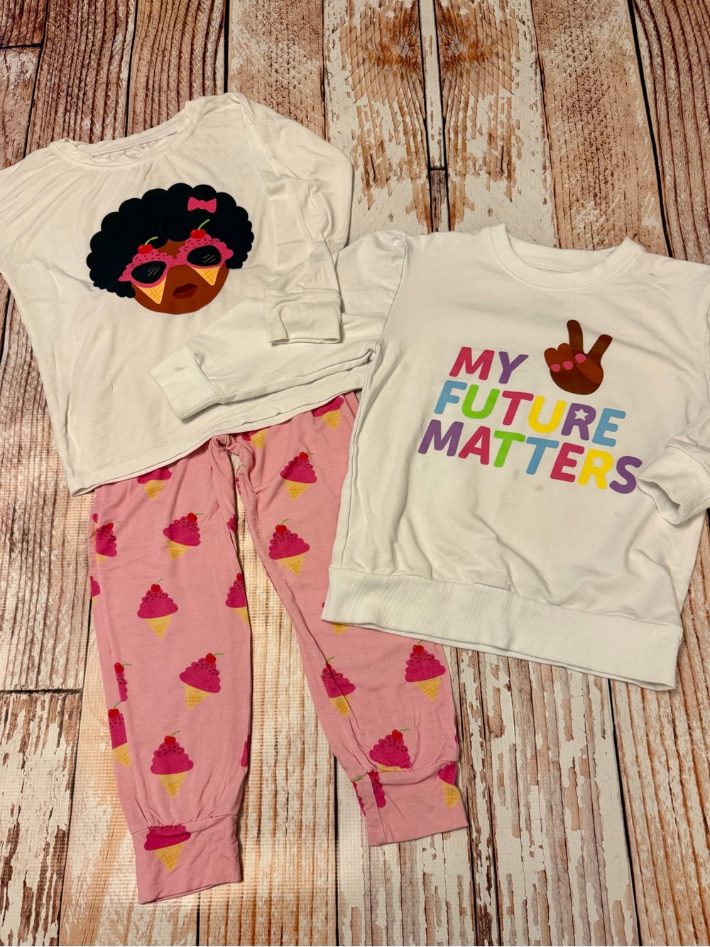 Kids Pajama Set with Pink Ice Cream Pants & My Future Matters and Sweatshirt